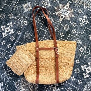 NEW Haute Hippie Jute Woven Tote Shoulder Bag / Brown Straps